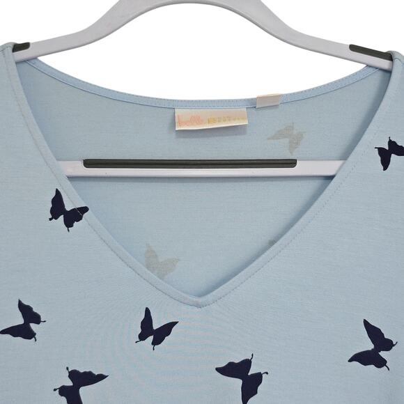 Belle by Kim Gravel Womens Sz 1X Blue Butterfly Stretchy Lace Bell Sleeve Top - Picture 4 of 11